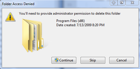 Clicking continue fails with a message abut requiring permission from TrustedInstaller.